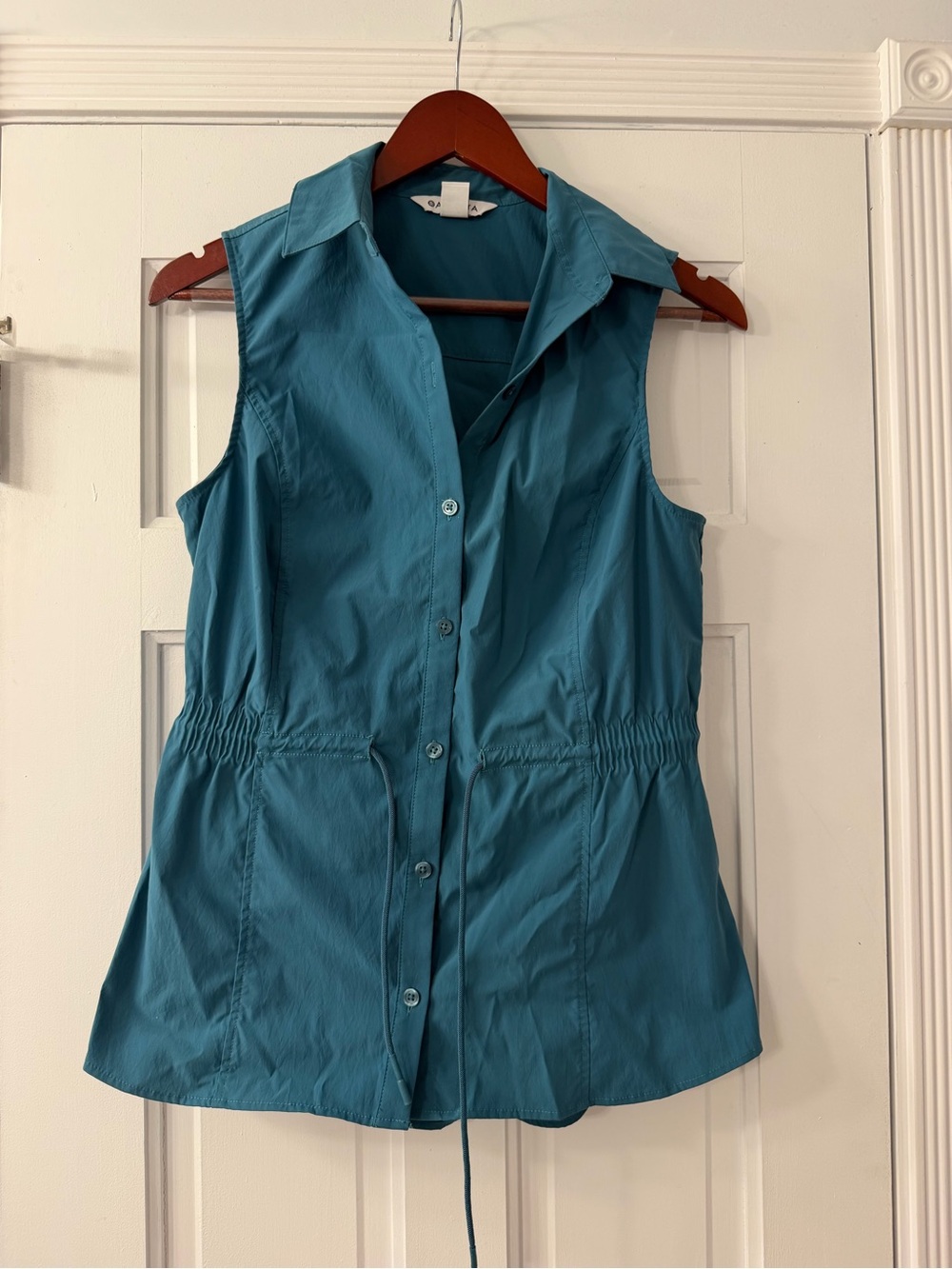 Athleta Teal Sleeveless Button-Down Collared Top